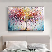 preiswerte Baumölgemälde-Handgemaltes buntes Baum-des-Lebens-Ölgemälde auf Leinwand, abstraktes Landschaftsbild, Kunstwerk, Messergemälde für Wohnzimmer, Schlafzimmer, Wanddekoration, ungerahmt