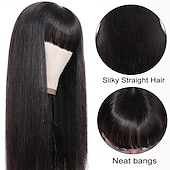 economico Parrucche di capelli veri senza cuffia-parrucche vergini brasiliane diritte dei capelli umani con frangia 8-30 pollici nessuna parrucche anteriori in pizzo parrucche fatte a macchina per le donne nere colore naturale