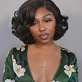 voordelige Synthetische trendy pruiken-korte krullende bob pruiken losse golf zijdeel pruik voor zwarte vrouwen korte body wave bob synthetische pruik