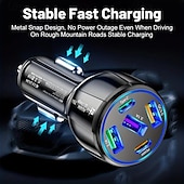 economico Caricabatterie per auto-Caricatore per auto a doppia linea 5 in 1, ricarica rapida da 75 W, un caricatore per telefono per auto 3 USB 2 PD.