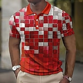 cheap Men&#039;s Color Block Polo-Men&#039;s Plaid Waffle Polo Shirts Golf Shirt Short Sleeve Polo Shirts Collared Shirts Vintage Casual Vacation Wear Formal Wear Festival Wear Buttons 3D Print Light Yellow Light Pink Black-White