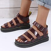 abordables Sandales Décontractées-Femme Sandales Chaussures romaines Sandales de pêcheur Extérieur du quotidien Talon Plat Bout ouvert Décontractées Minimalisme Faux Cuir Vin Noir Blanche