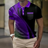 preiswerte Geometrisches Poloshirt für Herren-Herren Grafikdrucke Geometrie Waffel-Poloshirts Poloshirts Kurzarm Polo-Shirts Umlegekragen Lässig Ausgehen Druck Sommer Frühling Gelb Blau Purpur