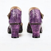 cheap 1950s-Women&#039;s Purple Vintage Cowhide Heels with Handcrafted Embossed Floral Patterns and Ankle Strap for Formal Occasions