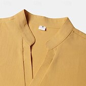 economico Casual da lavoro-Per uomo Camicia Camicia di lino Camicia bianca di cotone Camicia Estiva Camicia da Spiaggia Camicia in cotone e lino Semplice Vacanza Camicia hawaiana Bianco Giallo Verde militare Manica Lunga