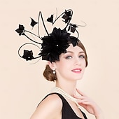 economico Cappelli per feste-cappelli di piume sinamay cappello a cilindro da sposa tea party matrimonio elegante con copricapo di piume di strass