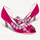 abordables Semi-formel-Femme Chaussures de mariage Chaussures bling-bling Chaussures scintillantes Chaussures de mariée Strass Talon de chaton Bout ouvert Elégant Satin Mocassins Argent Blanche Ivoire