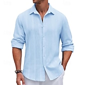 cheap Men&#039;s Button Up Shirts-Men&#039;s Shirt Summer Shirt Casual Shirt Beach Shirt Button Up Shirt Black White Navy Blue Blue khaki Long Sleeve Plain Turndown Vacation Holiday Button-Down Clothing Apparel Polyester Fashion Casual