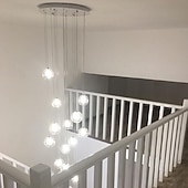 tanie Żyrandole-długie żyrandole do wysokich sufitów, nowoczesna lampa wisząca z kryształowych kul, lampa w kształcie kropli deszczu w kształcie kuli, wiszące oprawy oświetleniowe do montażu podtynkowego do schodów
