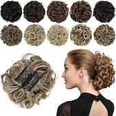 abordables Chignons-postiche chignon bouton de rose extensions de chignon bouclés chouchou chignon peignes synthétiques en chignon désordonné morceau de cheveux pour femmes blonde naturelle