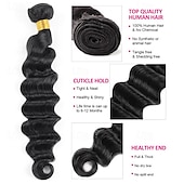 economico 4 ciocche di capelli veri tessitura-12a capelli umani sciolti fasci profondi con chiusura capelli umani vergini brasiliani 3/4 fasci con pizzo svizzero sciolto profondo nero naturale