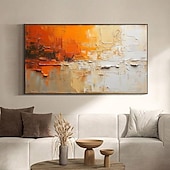 preiswerte Abstrakte Gemälde-Handbemaltes abstraktes orangefarbenes minimalistisches Ölgemälde auf Leinwand, original moderne strukturierte Wandkunst, individuelles, prägnantes Gemälde, großes Wohnzimmer, Heimdekoration, ohne