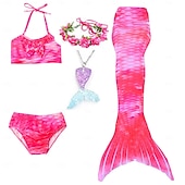 cheap Mermaid Swimsuit-Kids Girls&#039; Five Piece Mermaid Swimwear Swimwear Bikini Swimming Rainbow Cute Sexy Print Bathing Suits 3-10 Years Summer Light Blue Rose Gold