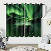 billige Gardiner og draperinger-2 paneler gardin gardiner blendingsgardin for stue soverom kjøkken aurora nordlys vindu behandlinger termisk isolert rom mørklegging