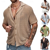 abordables camisa con botones para hombre-Hombre Camisa Camisa de verano Abotonar la camisa Negro Blanco Verde Claro Azul cielo Color Caquí Mangas cortas Color sólido/liso Frente Abierto Ropa Cotidiana Agujero Ropa Tropical