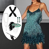 billiga Outfits-Glada 20-talet 1920-talet Flapper-klänning Klänningar Flapperpannband i tjugotalsstil Den store Gatsby Bröllopsgäst Tofs Fjäder Tofs Fjädrar Maskeradkläder Dam Halloween Maskerad Bröllop Bröllopsgäst