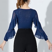 رخيصةأون ملابس تدريب-رقص الصالة ألبسة رياضية / قمصان الرضعثوب الراقص كشاكش لون نقي ربط نسائي أداء التدريب كم طويل ارتفاع عال نايلون