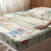 abordables Sábanas y funda de almohada-Juego de sábanas ajustables con patrón de primavera a rayas florales 100% algodón, sábanas sedosas y transpirables ultra suaves, sábanas con bolsillos profundos, tamaño queen king de 3 piezas