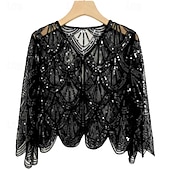 abordables Châles &amp; Écharpes-Rétro Vintage Années Folles Années 1920 Manteau Châles Gatsby le Magnifique Invité au mariage Paillettes Femmes Halloween Carnaval Mascarade Mariage robe demoiselle d honneur Événement / Fête Adulte