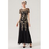 olcso Öltözetek-Retró Ordító 20-as évek 1920-as évek Flapper ruha Felszerelések Koktélruha A nagy Gatsby Flapper lány Esküvői Vendég Flitter Női Esküvő Esküvői vendég Buli / Este Felnőttek 1 Karkötő Ruha Kesztyűk