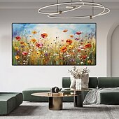 preiswerte Blumen-/Botanische Gemälde-Blumen-Ölgemälde auf Leinwand, handgefertigtes abstraktes buntes Blumen-Blumen-Ölgemälde, handgemaltes Wandkunst-Leinwand-Frühlingsgemälde für Wohnzimmer-Wanddekoration