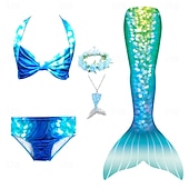 cheap Mermaid Swimsuit-Kids Girls&#039; Five Piece Mermaid Swimwear Swimwear Bikini Swimming Rainbow Cute Sexy Print Bathing Suits 3-10 Years Summer Light Blue Rose Gold