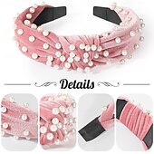 abordables Accessoires de coiffure-bandeaux de perles pour femmes, bandeau de perles antidérapants, larges nœuds supérieurs, bandeau noir, blanc, or rose avec perles, accessoires de cheveux pour femmes et filles, cadeaux quotidiens de