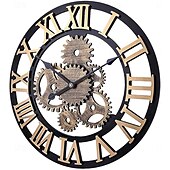 levne Nástěnné ozdoby-dřevěné evropské retro nástěnné hodiny zlaté římské ozubené hodiny dekorativní luxusní klasické quartzové hodiny moderní design pro domácí dekoraci nástěnné hodiny 58 cm