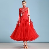 billige Ballroomkjoler-Ballroom-dans Kjole Rhinsten Dame Ytelse Langermet Polyester Nylon