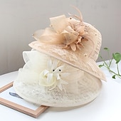 cheap Fascinators-Fascinators Hats Headwear Organza Bucket Hat Straw Hat Sun Hat Wedding Casual Holiday Tea Party Beach Elegant Vintage With Feather Bows Headpiece Headwear