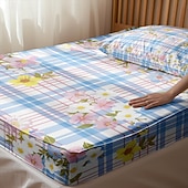 abordables Sábanas y funda de almohada-Juego de sábanas ajustables con patrón de primavera a rayas florales 100% algodón, sábanas sedosas y transpirables ultra suaves, sábanas con bolsillos profundos, tamaño queen king de 3 piezas