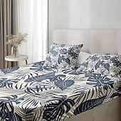 cheap Sheets &amp; Pillowcase-Leaves Spring Pattern Fitted Sheet Set 100% Cotton Ultra Soft Breathable Silky Bed Sheets Deep Pocket Bedding Sheets 3 Piece Queen King Size