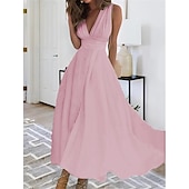 abordables Robes décontractées blanches-robe longue femme élégante blanche col en V sans manches taille cintrée ligne A soirée formelle mariage bal printemps été taille complète coupe flatteuse vêtements vêtements