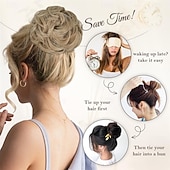 abordables Chignons-extensions de chignon de cheveux en désordre ondulés bouclés pince à griffes chignon en désordre morceaux de cheveux blonde faits saillants extension de chignon en désordre clip en griffe chignon