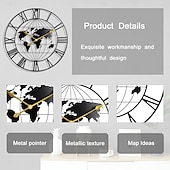 levne Nástěnné ozdoby-velká mapa světa nástěnné hodiny kovové minimalistické moderní hodiny kulaté tiché netikající baterie nástěnné hodiny do obýváku domácí kuchyně ložnice kancelář školní výzdoba 60 cm