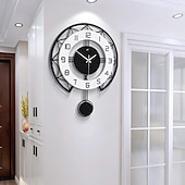 cheap Wall Accents-Black&amp;White Modern Wall Clock 3D Hollow Design Pendulum Silent Metal Pointer Display Round Hanging Clock Living Room Wall Decor 35 43 50 cm
