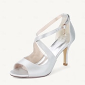 billige Prom-kvinners sateng peep-toe hæler med perle ankel stropp – elegante champagne bryllup sko for bruder og brudepiker