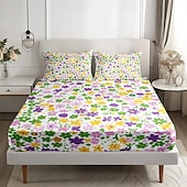 cheap Sheets &amp; Pillowcase-Floral Spring Fitted Sheet Set Ultra Soft Breathable 100% Cotton Silky Bed Sheets Deep Pocket Bedding Sheets 3 Piece Queen King Size