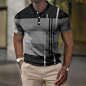 cheap Men&#039;s Color Block Polo-Men&#039;s Plaid Waffle Polo Shirts Golf Shirt Short Sleeve Polo Shirts Collared Shirts Vintage Casual Vacation Wear Formal Wear Festival Wear Buttons 3D Print Light Yellow Light Pink Black-White