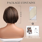 baratos Perucas Sintéticas sem Touca-Peruca bob marrom perucas de cabelo curto para mulheres destaque peruca sintética de fibra resistente ao calor com aparência natural de 10 polegadas