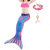 voordelige Zeemeermin badpak-Kinderen Voor meisjes Vijf stuk Zeemeermin zwemkleding Badmode Bikini Strand Zwemmen Regenboog Tie Dye leuke Style Badpakken 3-10 jaar Zomer Licht Blauw Kleurrijk