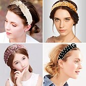 abordables Accessoires de coiffure-bandeaux de perles pour femmes, bandeau de perles antidérapants, larges nœuds supérieurs, bandeau noir, blanc, or rose avec perles, accessoires de cheveux pour femmes et filles, cadeaux quotidiens de