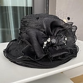 levne Fascinátory-Fascinátory Klobouky Doplňky do vlasů Polyester Kbelík Se širší krempou Slamák Ležérní Dovolená Elegantní Vinobraní S Peří Umělé perly Přílba Pokrývky Hlavy