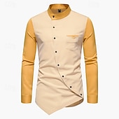 economico camicia da uomo con bottoni-Per uomo Camicia Camicia Estiva Camicia casual Camicia da Spiaggia Camicia con Bottoni Vino Blu Kaki Manica Lunga Blocco di colori Colletto alla coreana Vacanza Ferie Bottonato Abbigliamento