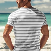 cheap Basic T shirts-Men&#039;s T Shirt Tee Top Short Sleeves Crew Neck Summer Striped Fashion Designer Basic Front Pocket Vacation Street Going out Black Red Navy Blue Top Tee for Men