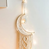 voordelige Decoratieve lichten-1pc Boheemse maanster dromenvangers verlichting boho macrame muuropknoping dromenvanger boho muurdecor handgemaakt geweven tapijt voor tienermeisjes jongens kinderkamer cadeau thuis appartement