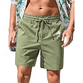 cheap Classic-Coconut Tree Men&#039;s Cotton Linen Shorts Summer Hawaiian Shorts Beach Shorts Print Drawstring Elastic Waist Breathable Soft 10% Linen Shorts Casual Daily Holiday Streetwear