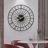 Round Hollow Wall Clock Creative Silent Non-Ticking Wall Clocks Battery Operated Metal Decorative Clock for Living Room Bedroom Kitchen Office 60 cm 9