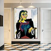 preiswerte Berühmte Meisterwerke-Pablo Picasso-Gemälde, handgemaltes Rahmenporträt von Dora Maar, sitzendes Gemälde, handgefertigt, Pablo Picasso-Ölgemälde, handgemalt, vertikale abstrakte Menschen, klassisch, modern