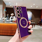 economico Cover Samsung-telefono Custodia Per Samsung Galaxy S24 S23 S22 S21 Ultra Plus S25 Ultra Per retro Supporta la ricarica wireless Resistente agli urti Con cuori TPU Placcatura